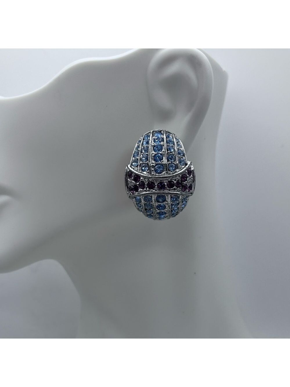 Vintage Art Deco Style Blue & Purple Rhinestone Clip-On Earrings